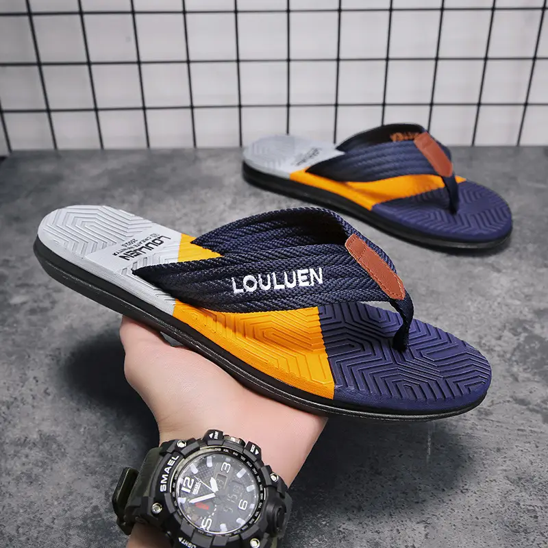 Summer flip-flops men's outdoor wear color matching non-slip slippers men's outdoor soft bottom Vietnam clip-on driving sandals wholesale - Image 2