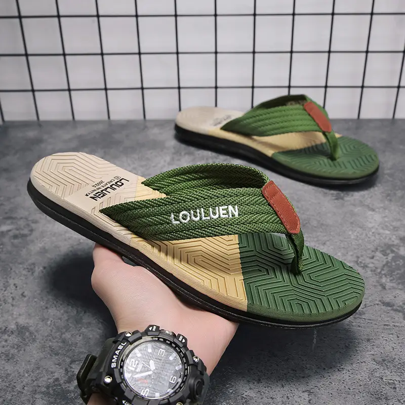 Summer flip-flops men's outdoor wear color matching non-slip slippers men's outdoor soft bottom Vietnam clip-on driving sandals wholesale - Image 3