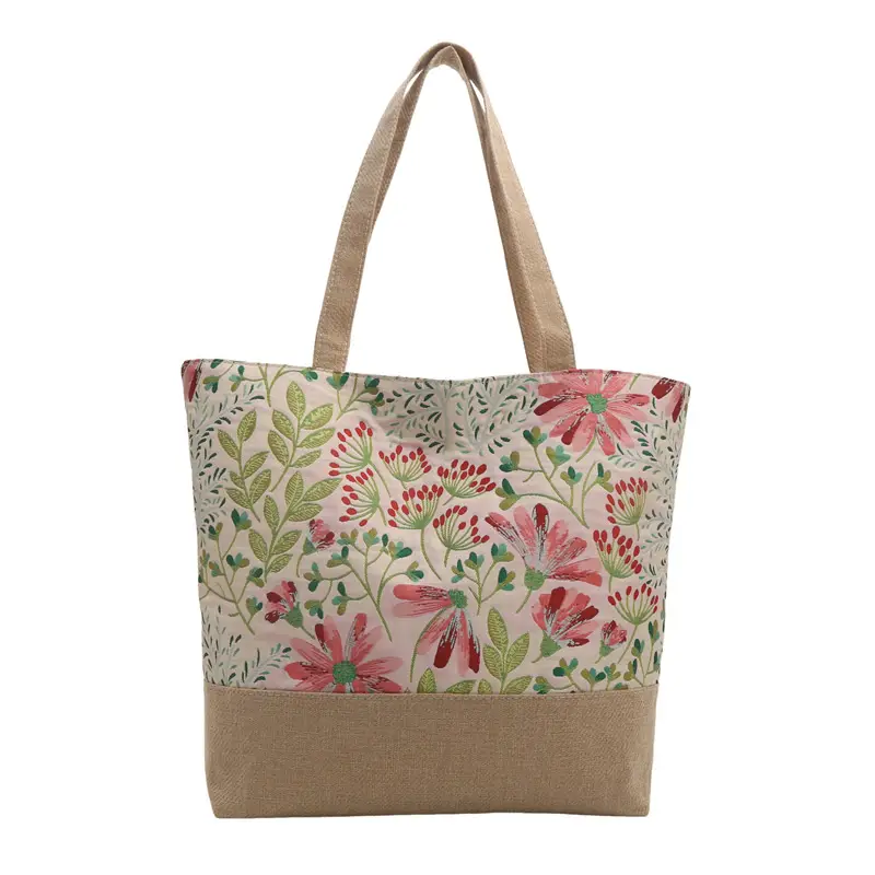 Women Linen Floral Tote Bag 2024 Summer Butterfly Print