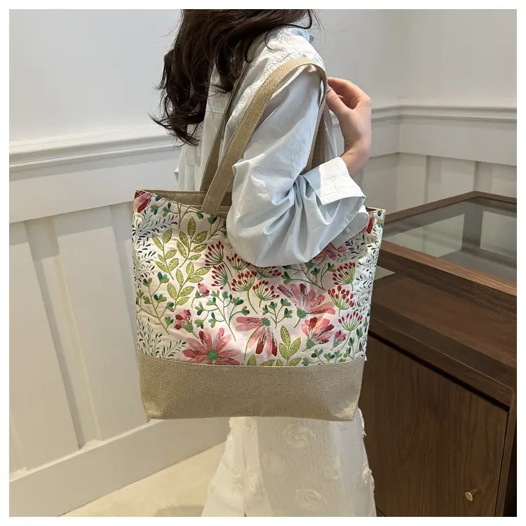 Women Linen Floral Tote Bag 2024 Summer Butterfly Print — feature 10