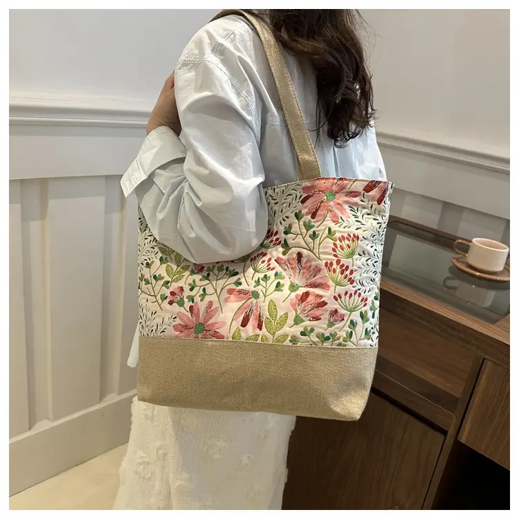 Women Linen Floral Tote Bag 2024 Summer Butterfly Print — feature 11
