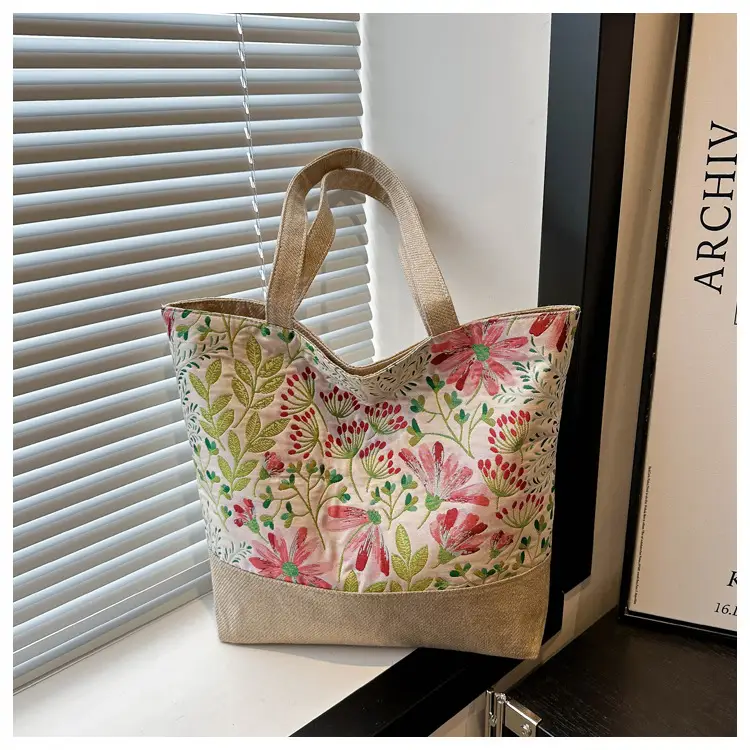 Women Linen Floral Tote Bag 2024 Summer Butterfly Print — feature 21