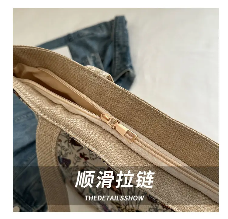 Women Linen Floral Tote Bag 2024 Summer Butterfly Print — feature 4