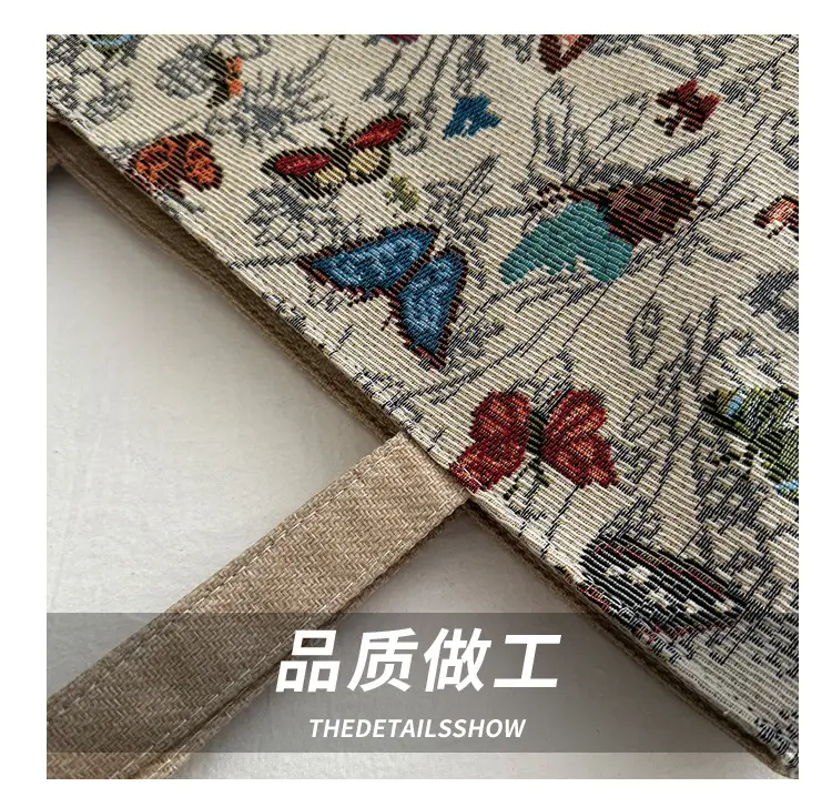 Women Linen Floral Tote Bag 2024 Summer Butterfly Print — feature 5