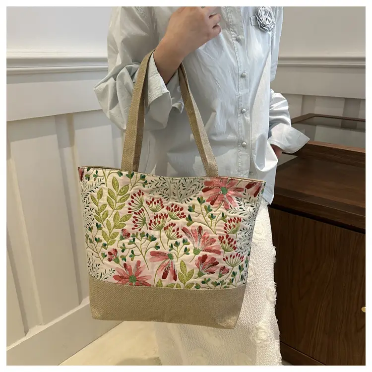 Women Linen Floral Tote Bag 2024 Summer Butterfly Print — feature 8