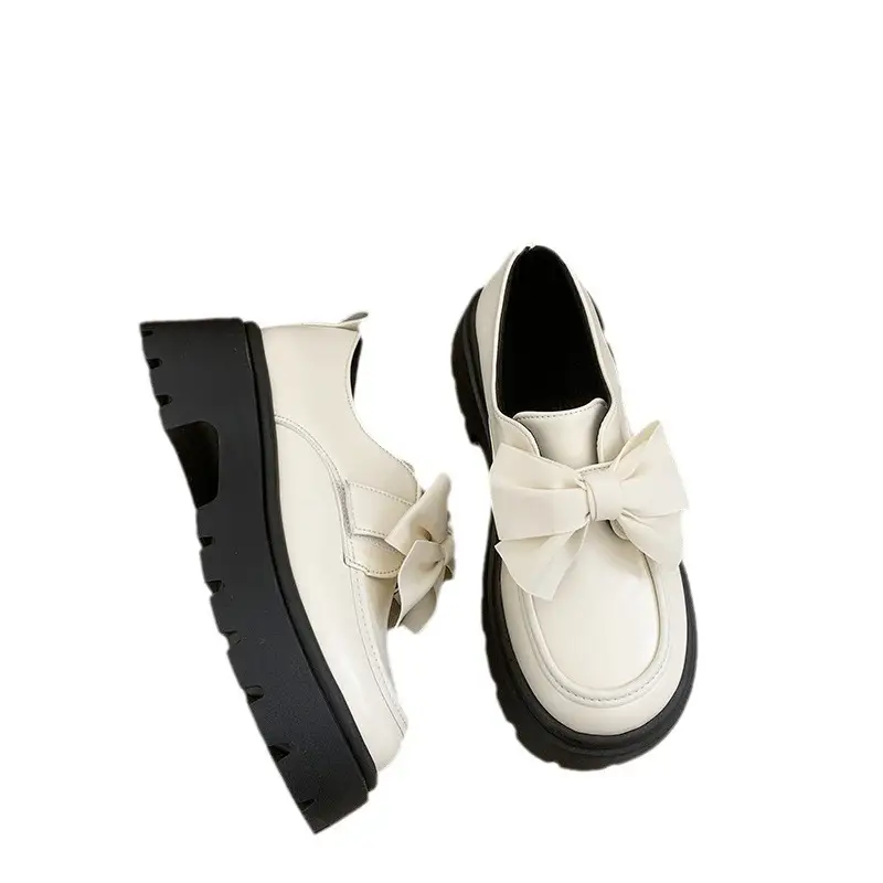 British style small leather shoes women's wholesale new spring and autumn bow with skirt thick bottom muffin retro casual shoes - Image 7