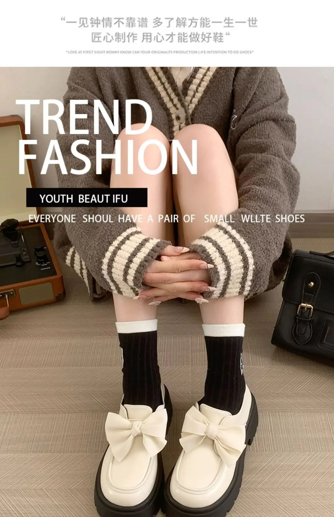 British style small leather shoes women's wholesale new spring and autumn bow with skirt thick bottom muffin retro casual shoes — feature 1