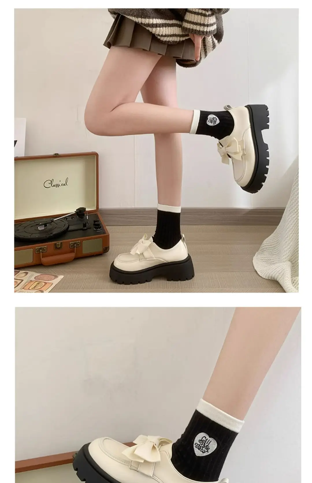 British style small leather shoes women's wholesale new spring and autumn bow with skirt thick bottom muffin retro casual shoes — feature 10