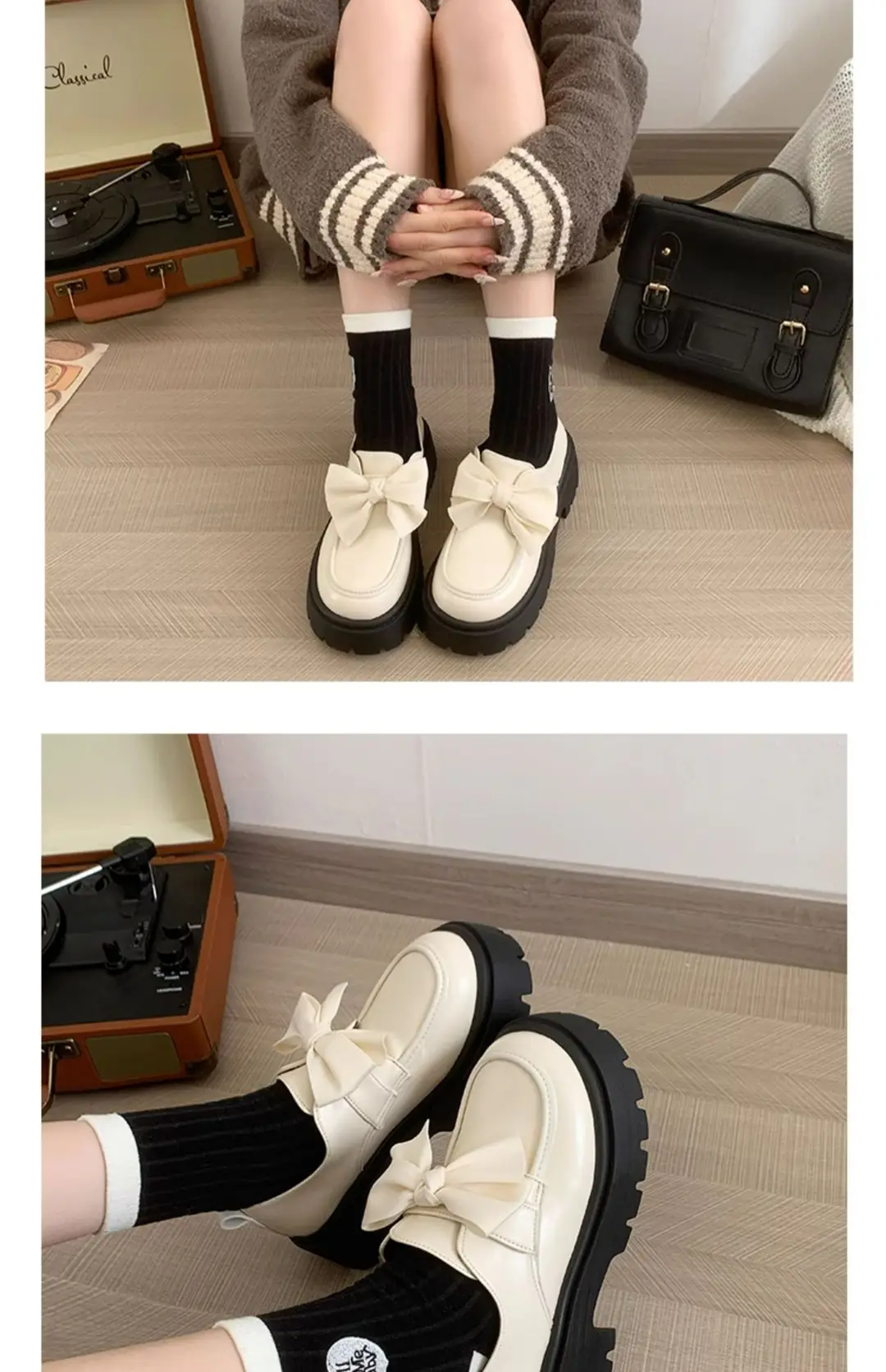 British style small leather shoes women's wholesale new spring and autumn bow with skirt thick bottom muffin retro casual shoes — feature 12