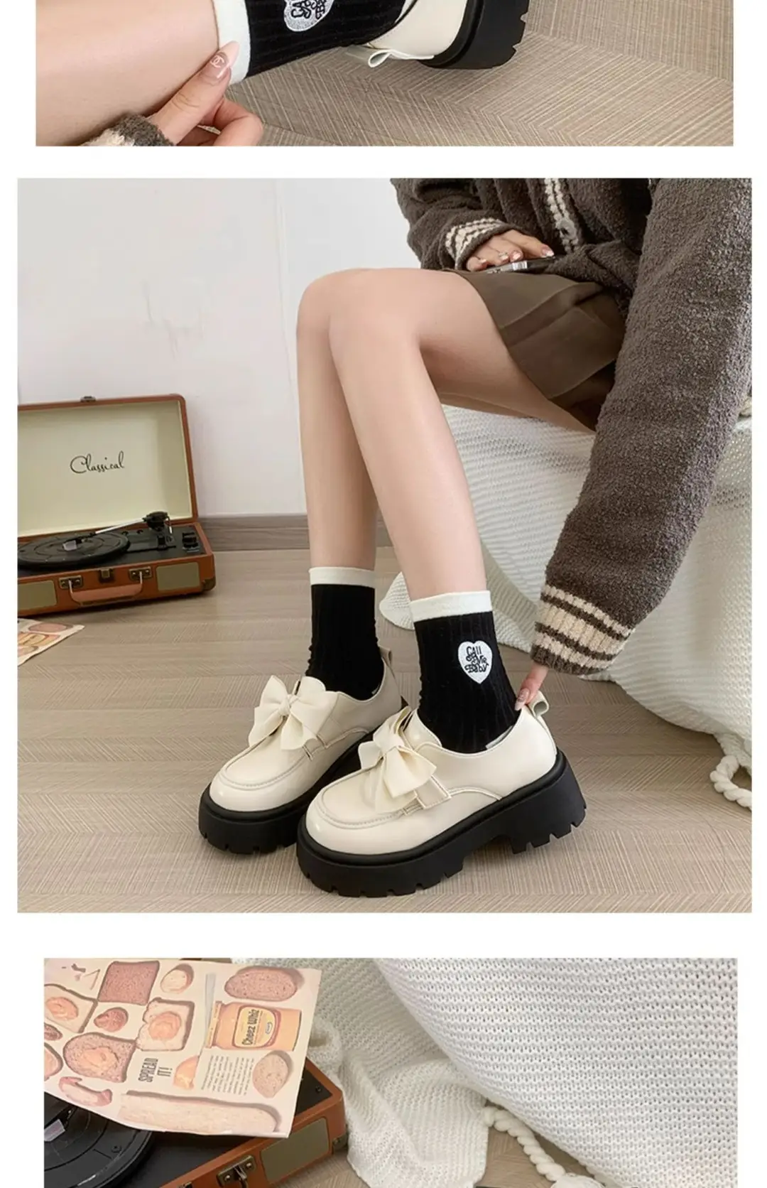 British style small leather shoes women's wholesale new spring and autumn bow with skirt thick bottom muffin retro casual shoes — feature 13