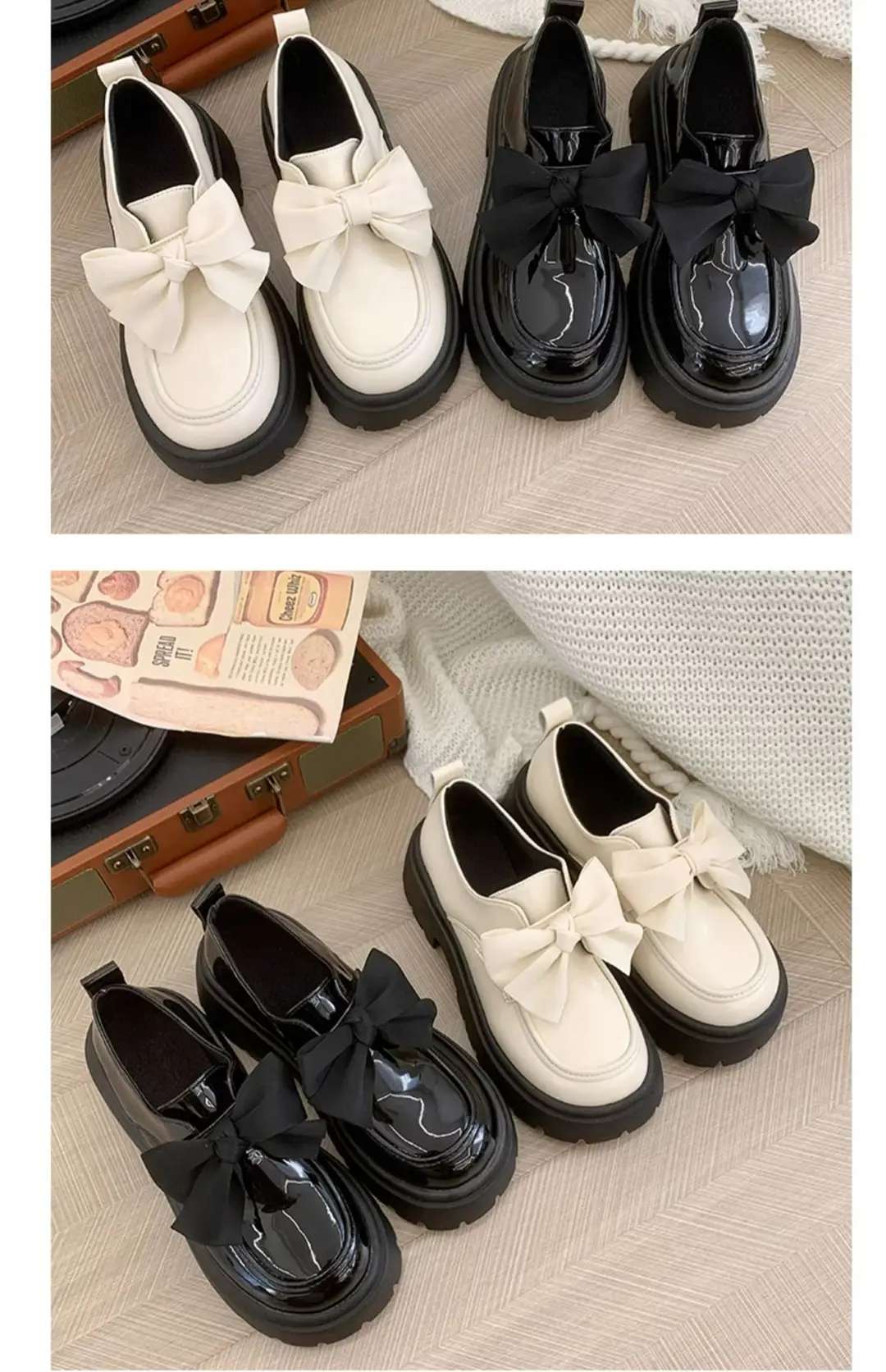 British style small leather shoes women's wholesale new spring and autumn bow with skirt thick bottom muffin retro casual shoes — feature 14