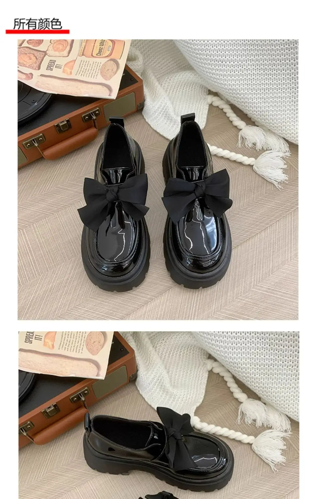 British style small leather shoes women's wholesale new spring and autumn bow with skirt thick bottom muffin retro casual shoes — feature 15