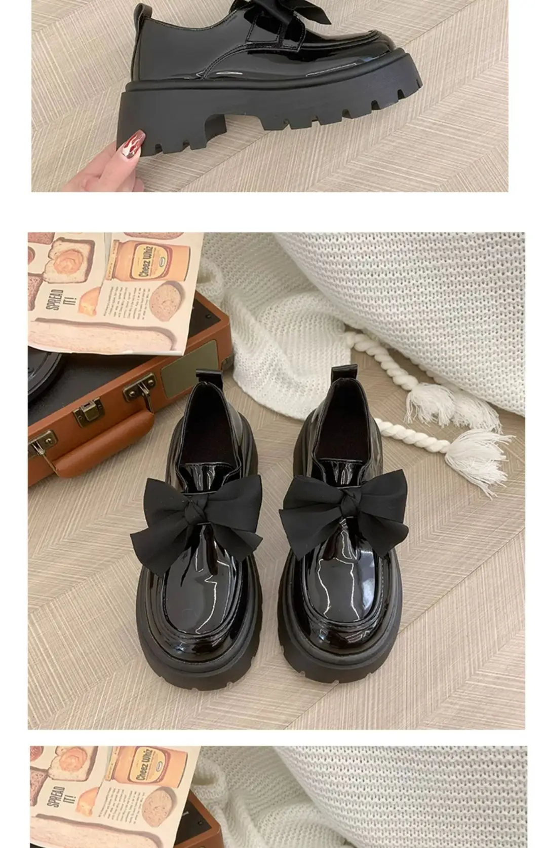 British style small leather shoes women's wholesale new spring and autumn bow with skirt thick bottom muffin retro casual shoes — feature 16