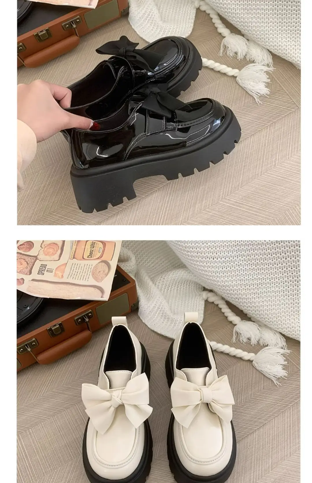 British style small leather shoes women's wholesale new spring and autumn bow with skirt thick bottom muffin retro casual shoes — feature 17