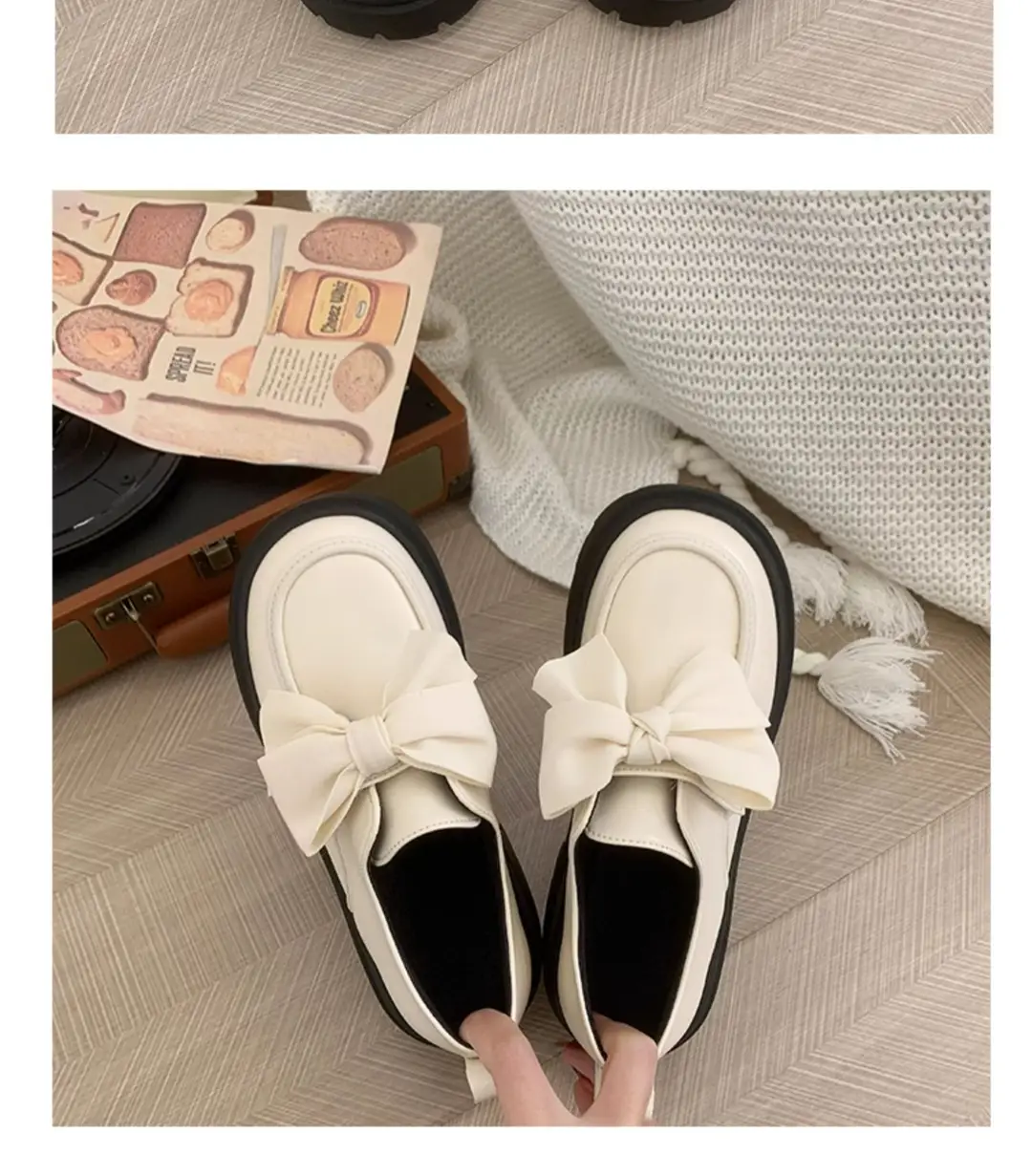 British style small leather shoes women's wholesale new spring and autumn bow with skirt thick bottom muffin retro casual shoes — feature 18