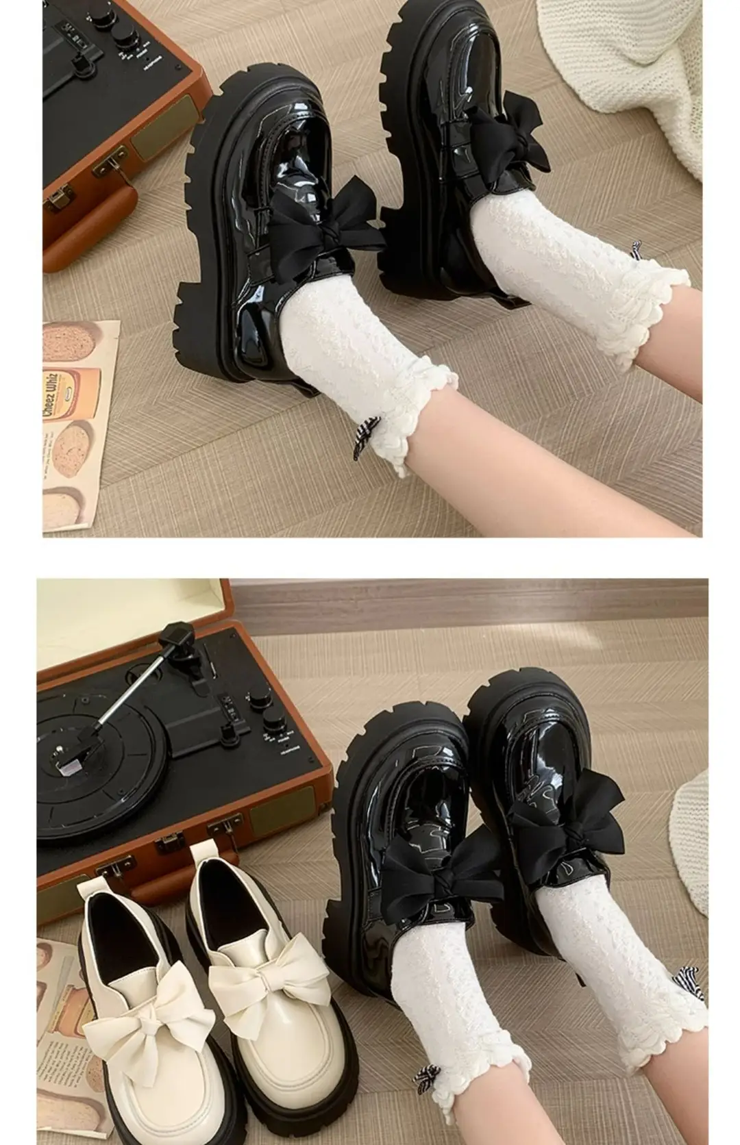 British style small leather shoes women's wholesale new spring and autumn bow with skirt thick bottom muffin retro casual shoes — feature 4