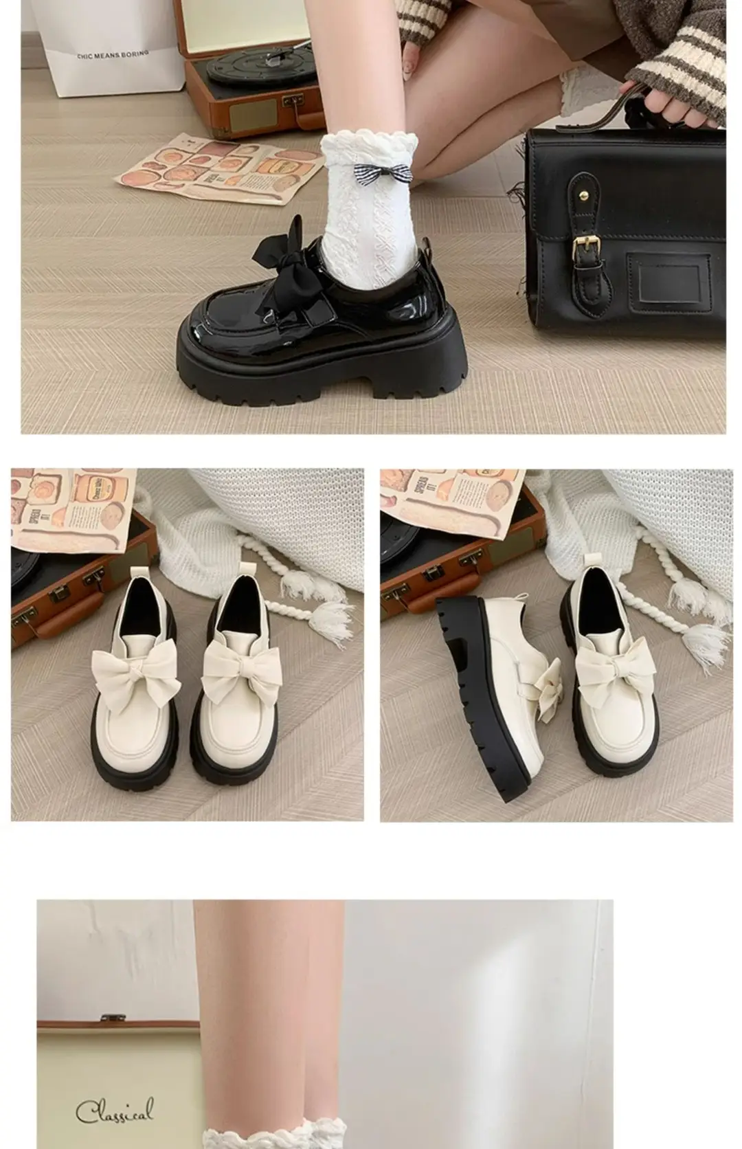 British style small leather shoes women's wholesale new spring and autumn bow with skirt thick bottom muffin retro casual shoes — feature 6