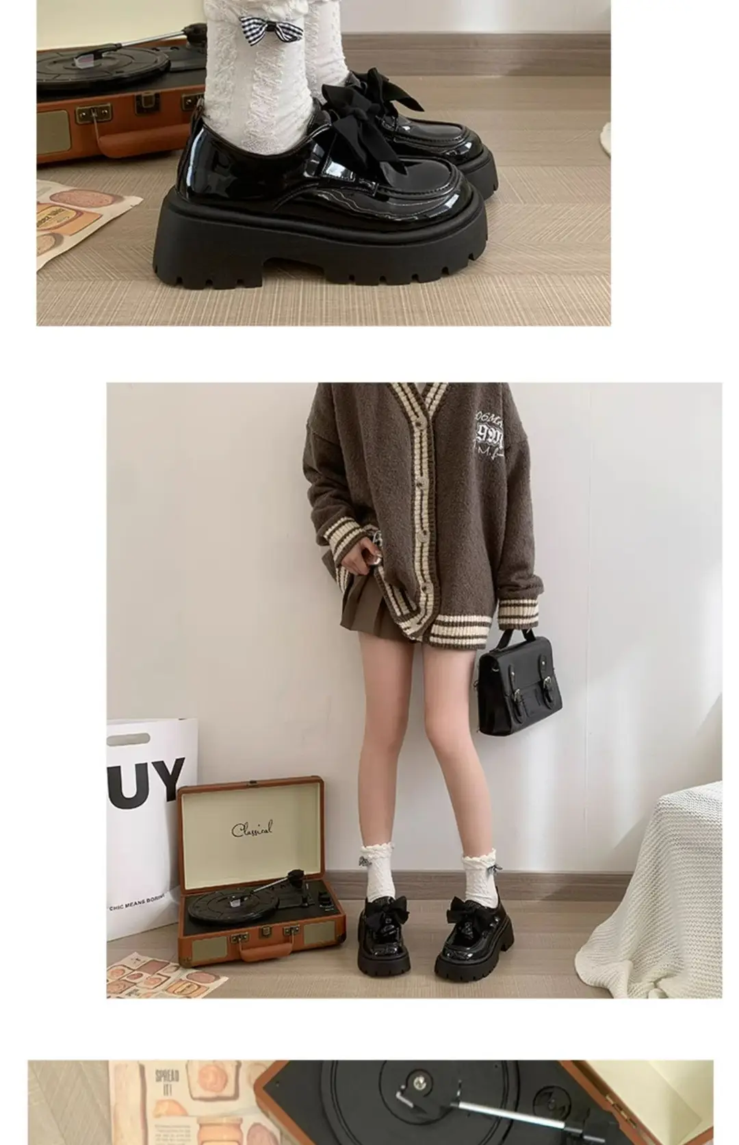 British style small leather shoes women's wholesale new spring and autumn bow with skirt thick bottom muffin retro casual shoes — feature 7