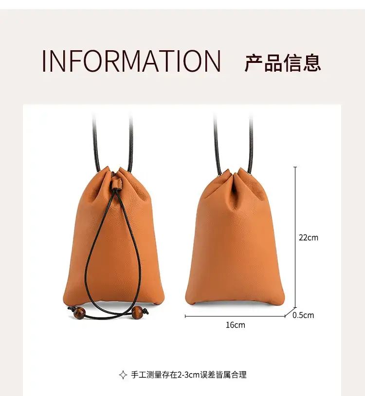 Genuine Leather Drawstring Shoulder Bag Brown Grey — feature 13