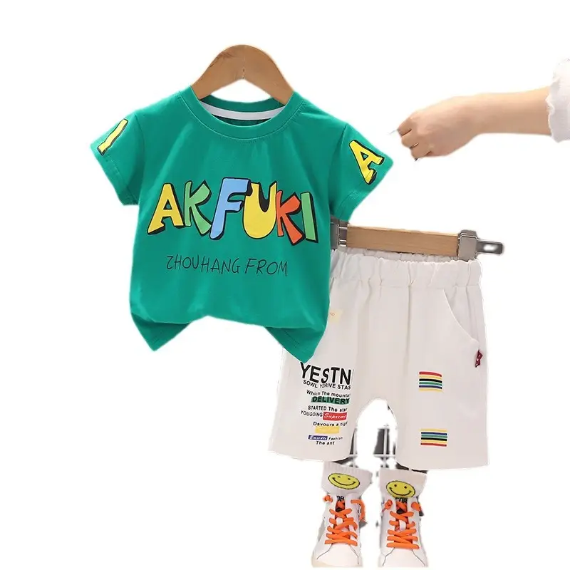 Children's 2-Piece Summer Suit Black White Green Print - Image 6