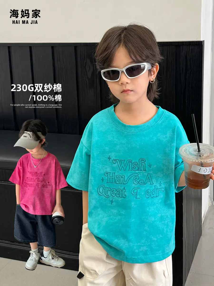 Kids T-Shirt Blue Cotton Summer Street Style - Image 3
