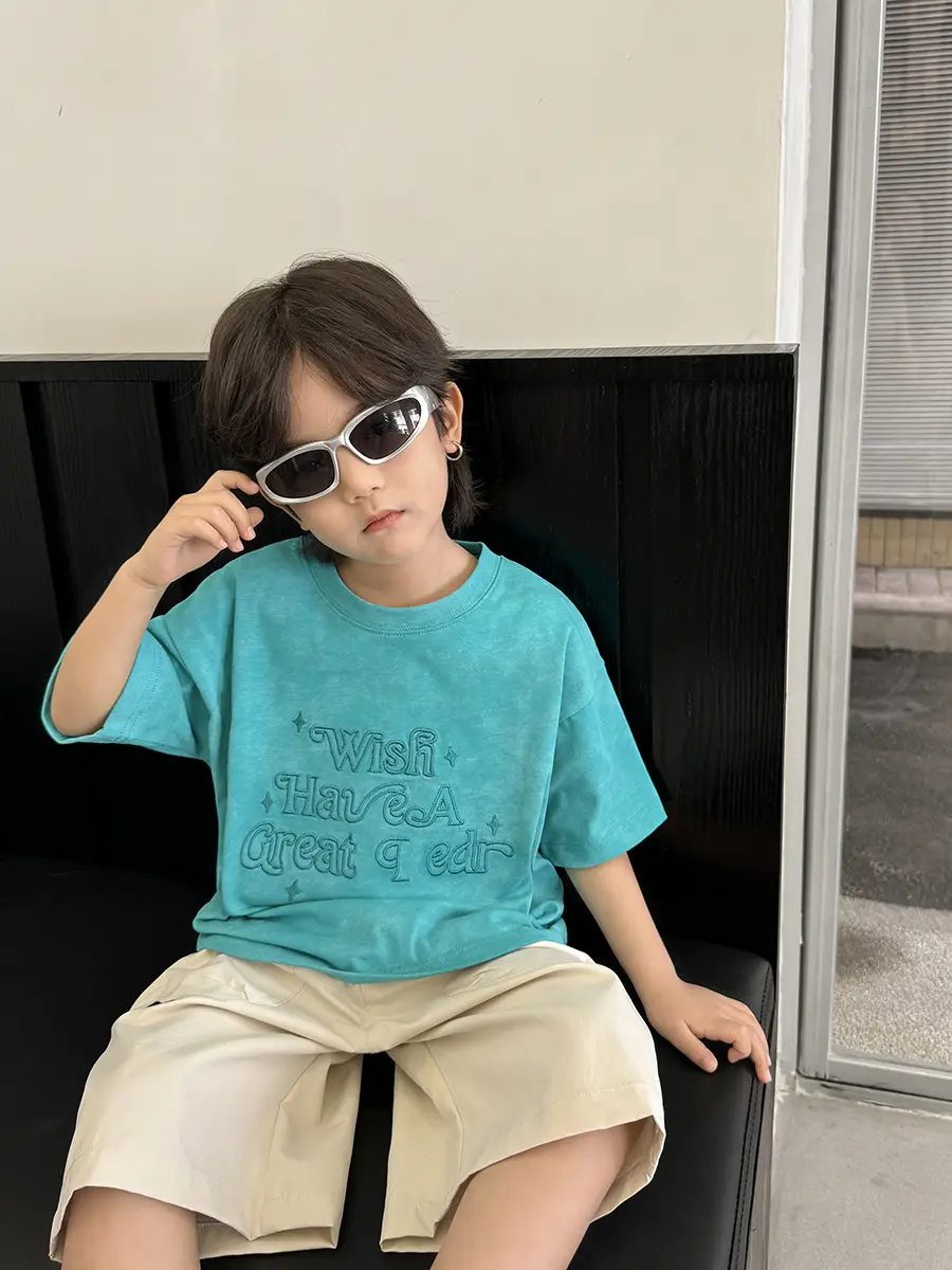 Kids T-Shirt Blue Cotton Summer Street Style - Image 4