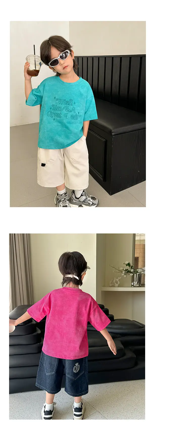 Kids T-Shirt Blue Cotton Summer Street Style — feature 11