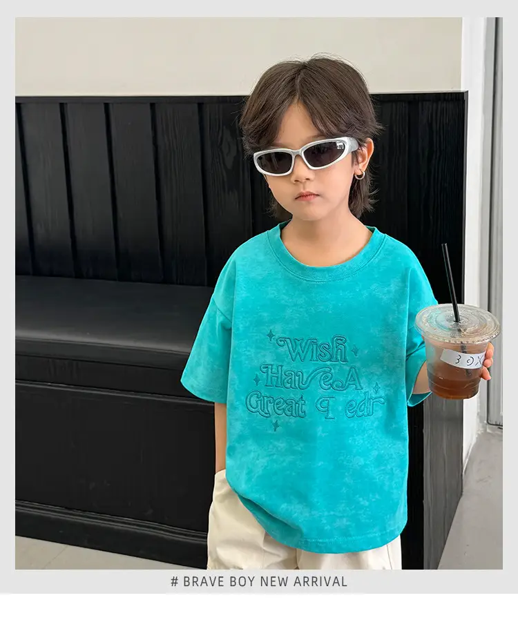 Kids T-Shirt Blue Cotton Summer Street Style — feature 2