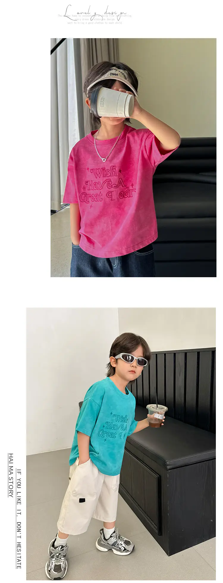 Kids T-Shirt Blue Cotton Summer Street Style — feature 8