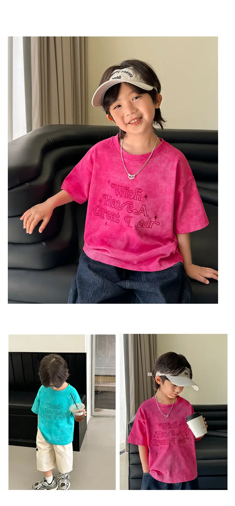 Kids T-Shirt Blue Cotton Summer Street Style — feature 9