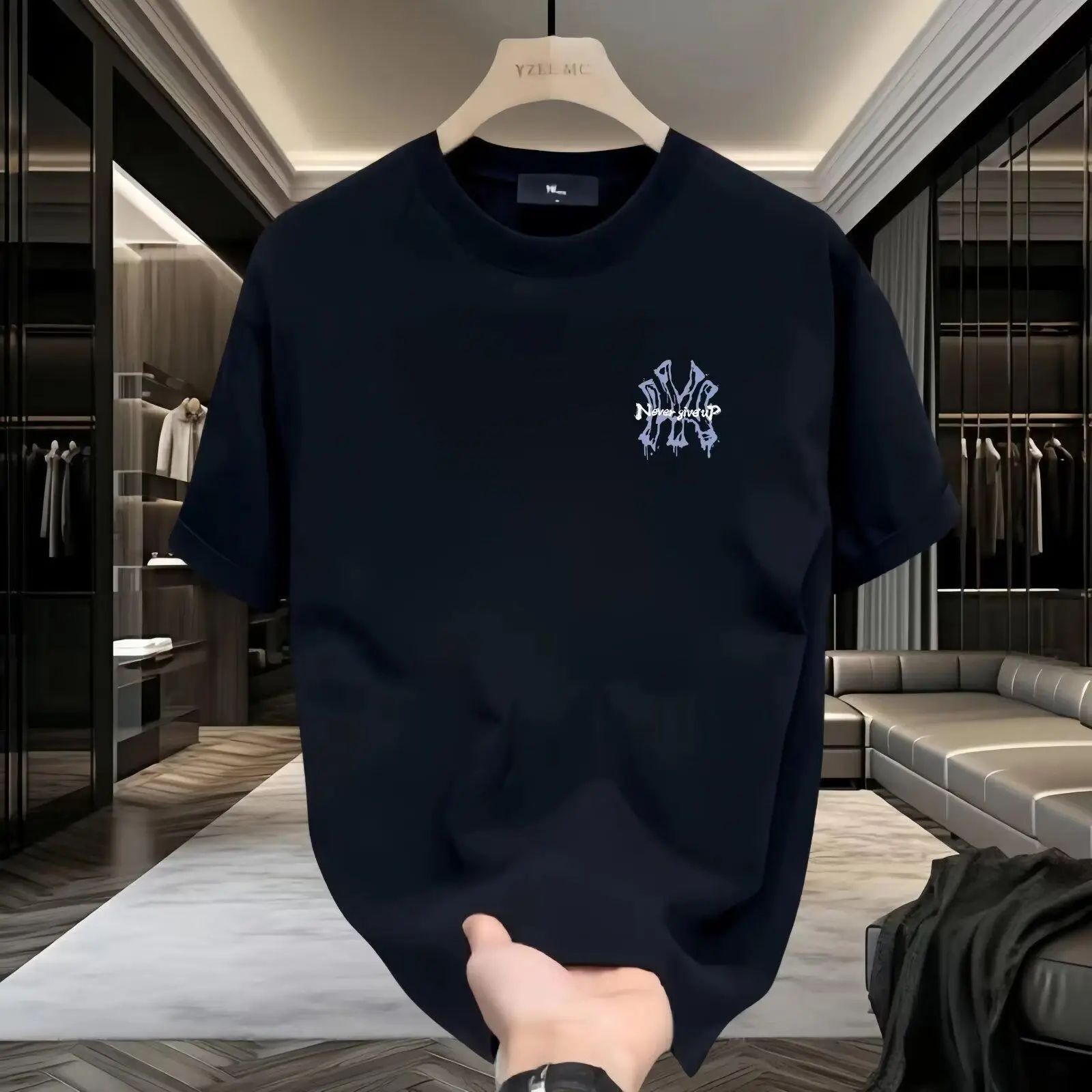 Men Pure Cotton Light Blue Embroidered T-Shirt White - Image 3