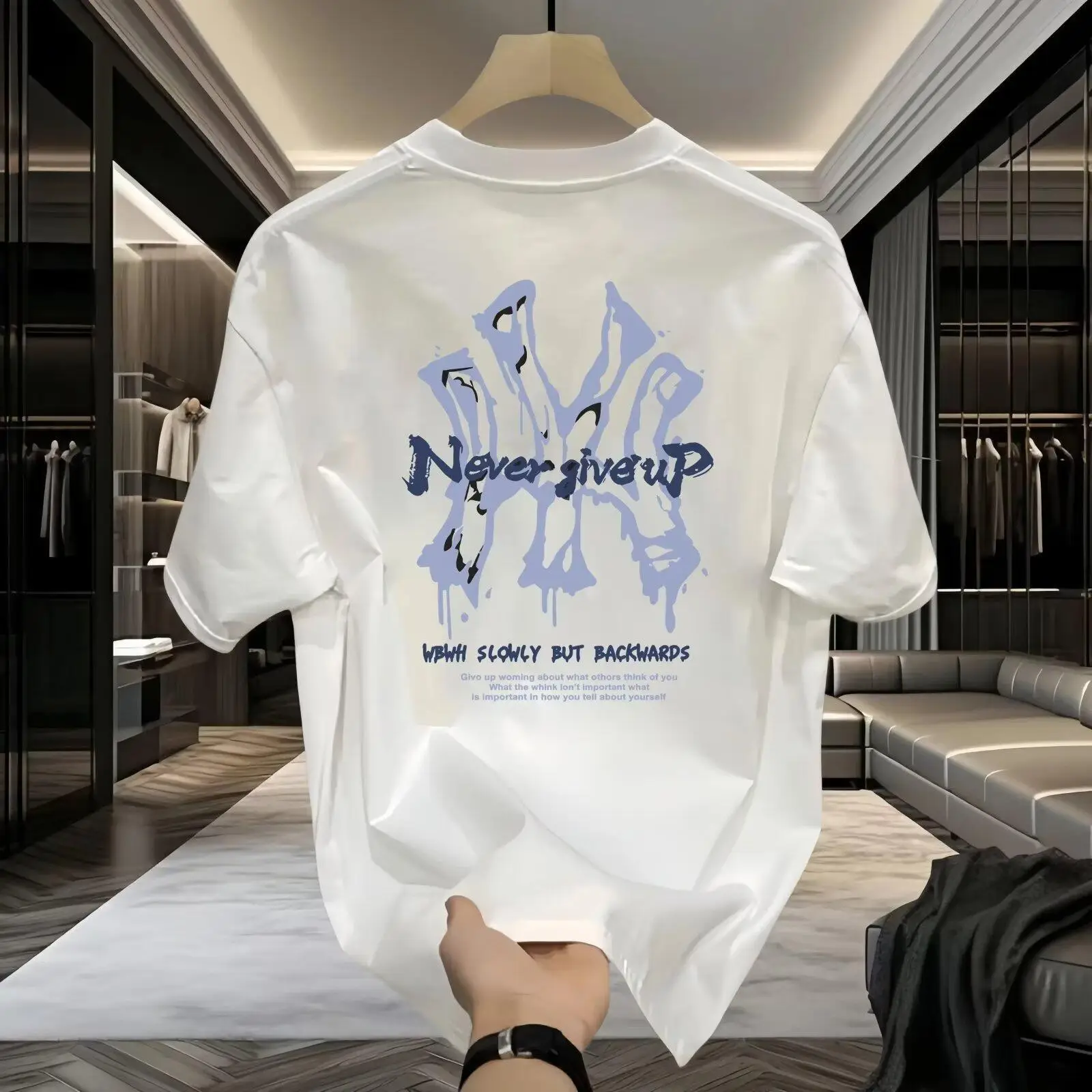 Men Pure Cotton Light Blue Embroidered T-Shirt White - Image 2