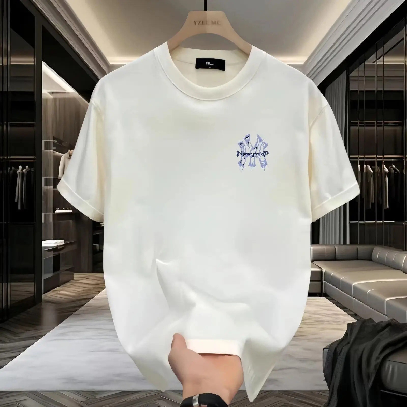 Men Pure Cotton Light Blue Embroidered T-Shirt White - Image 4