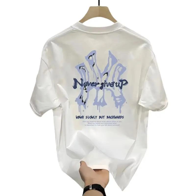 Men Pure Cotton Light Blue Embroidered T-Shirt White - Image 5