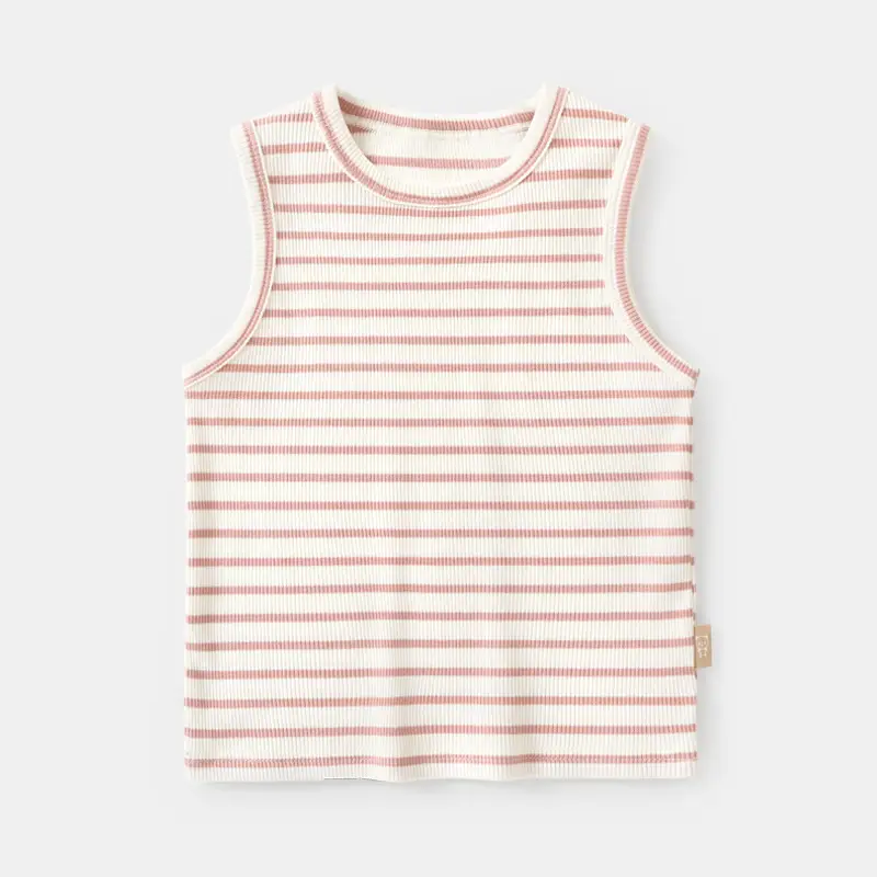 Baby Striped Sleeveless T-Shirt Pink Beige - Image 3