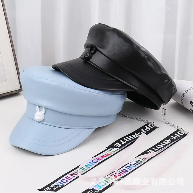 Korean New British Style Retro PU Leather Duck Tongue Newspaper Boy Cap Big Head Girth Fashionable Face Small Beret Flat Cap - Image 4