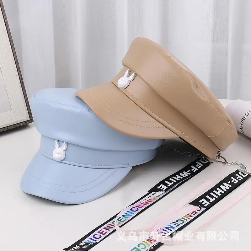 Korean New British Style Retro PU Leather Duck Tongue Newspaper Boy Cap Big Head Girth Fashionable Face Small Beret Flat Cap - Image 5