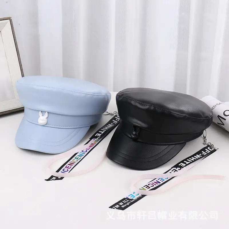 Korean New British Style Retro PU Leather Duck Tongue Newspaper Boy Cap Big Head Girth Fashionable Face Small Beret Flat Cap - Image 6
