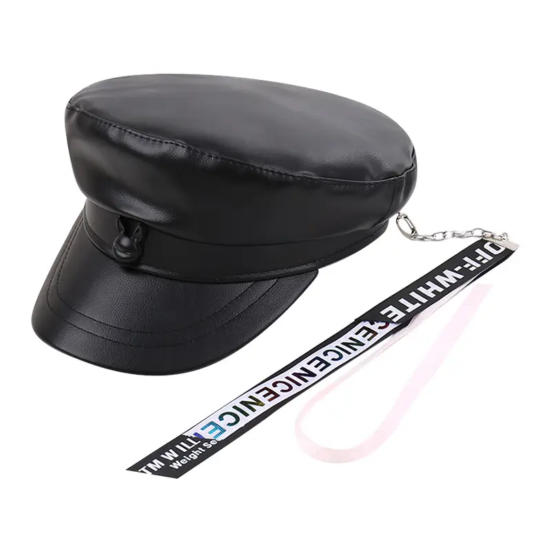 Korean New British Style Retro PU Leather Duck Tongue Newspaper Boy Cap Big Head Girth Fashionable Face Small Beret Flat Cap - Image 8