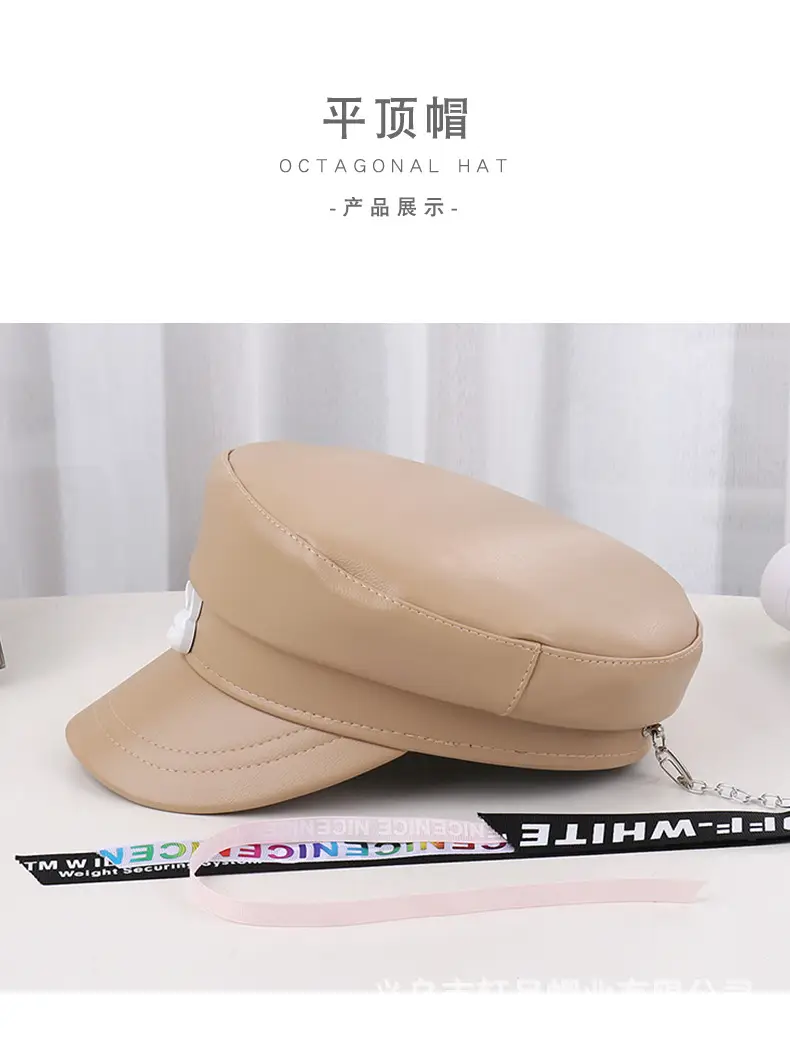 Korean New British Style Retro PU Leather Duck Tongue Newspaper Boy Cap Big Head Girth Fashionable Face Small Beret Flat Cap — feature 26