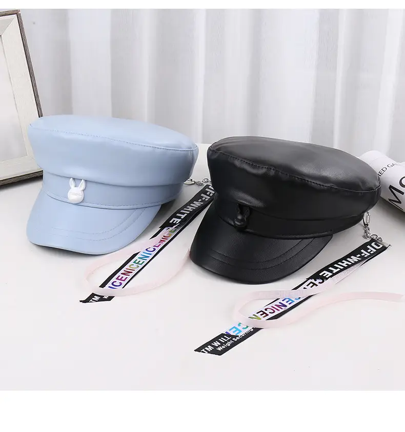 Korean New British Style Retro PU Leather Duck Tongue Newspaper Boy Cap Big Head Girth Fashionable Face Small Beret Flat Cap — feature 30