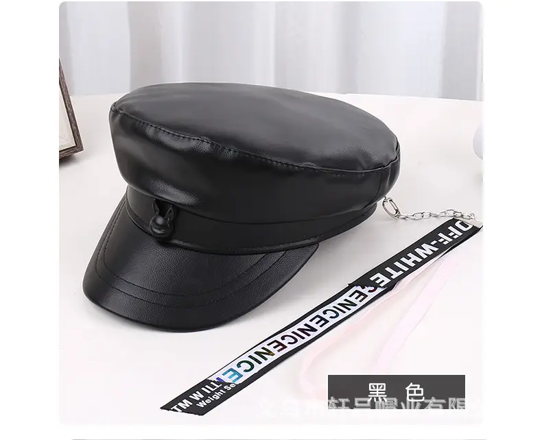 Korean New British Style Retro PU Leather Duck Tongue Newspaper Boy Cap Big Head Girth Fashionable Face Small Beret Flat Cap — feature 32