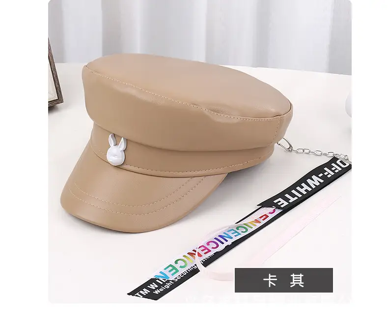 Korean New British Style Retro PU Leather Duck Tongue Newspaper Boy Cap Big Head Girth Fashionable Face Small Beret Flat Cap — feature 33
