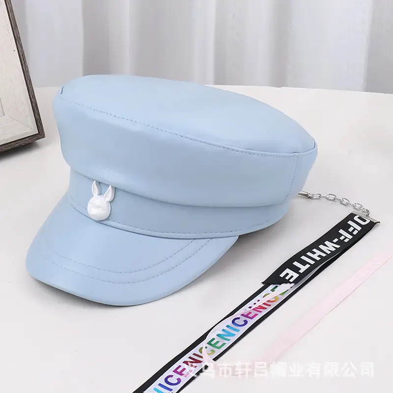 Korean New British Style Retro PU Leather Duck Tongue Newspaper Boy Cap Big Head Girth Fashionable Face Small Beret Flat Cap - Image 3