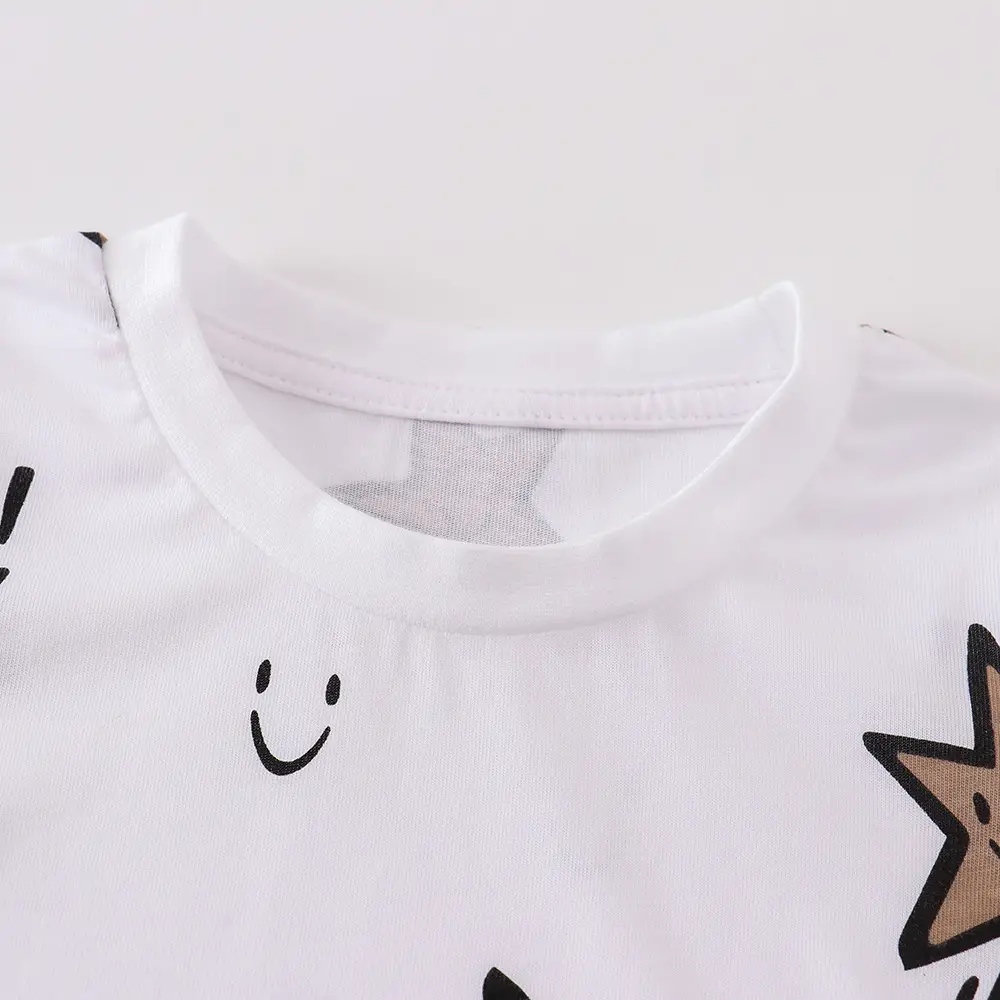 White T-Shirt for Boys with Smile & Star Print