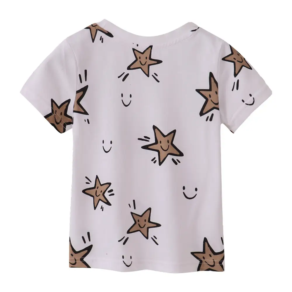White T-Shirt for Boys with Smile & Star Print