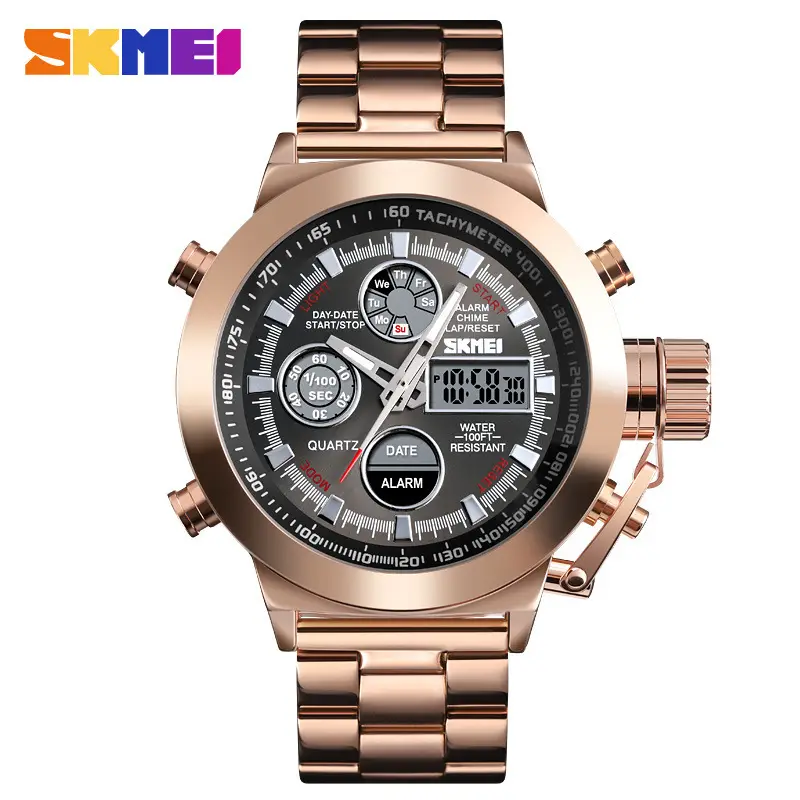 SKMEI Men's Stainless Steel Chronograph Watch with Dual Display