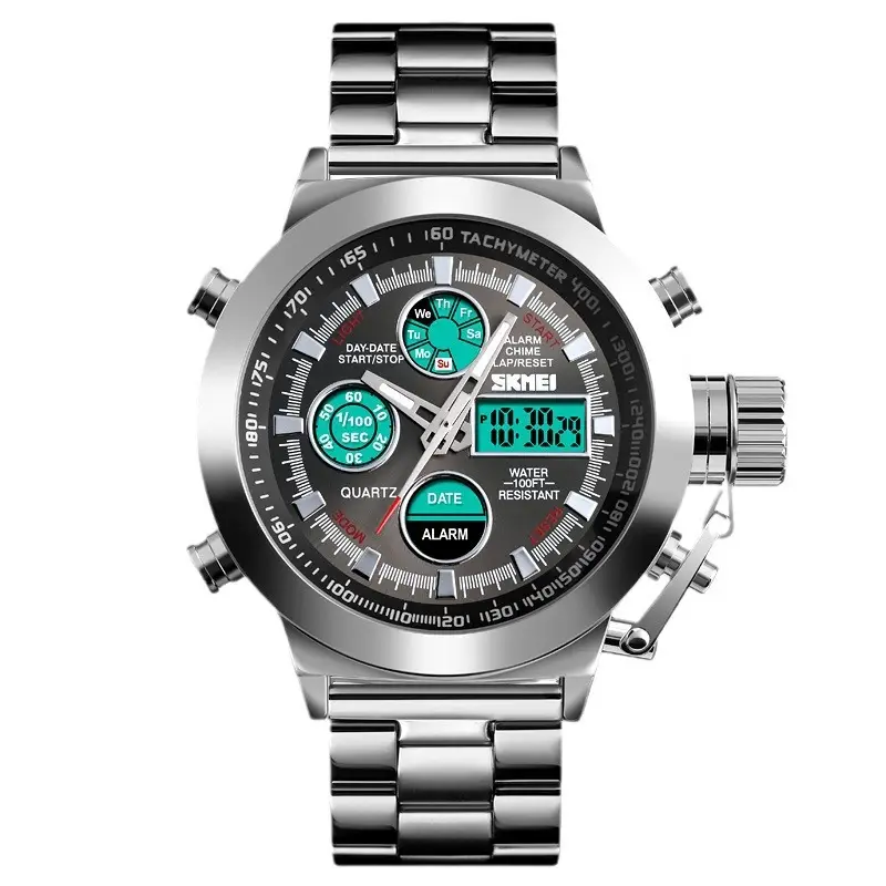 SKMEI Men's Stainless Steel Chronograph Watch with Dual Display
