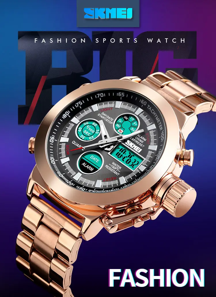 SKMEI Men's Stainless Steel Chronograph Watch with Dual Display — feature 1