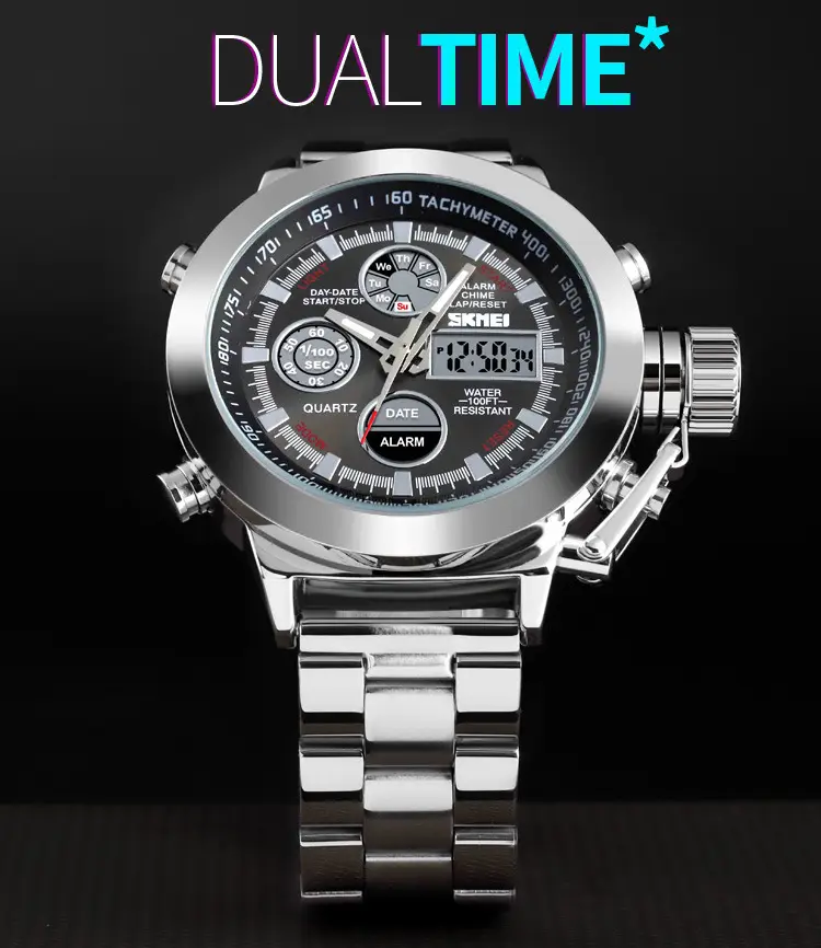 SKMEI Men's Stainless Steel Chronograph Watch with Dual Display — feature 5